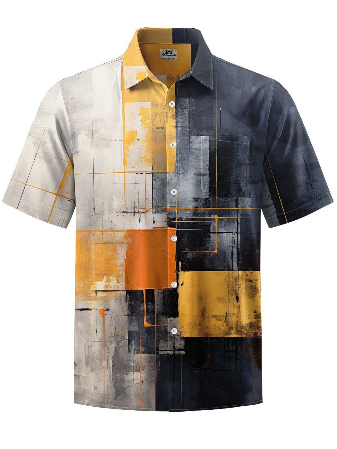 Alohadaddy® Retro Geometric Art Print Chest Pocket Men&