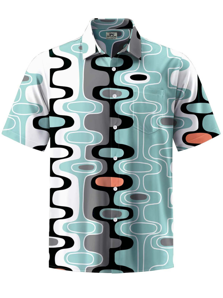 Alohadaddy® Casual Geometric Art Print Chest Pocket Stretch Men&