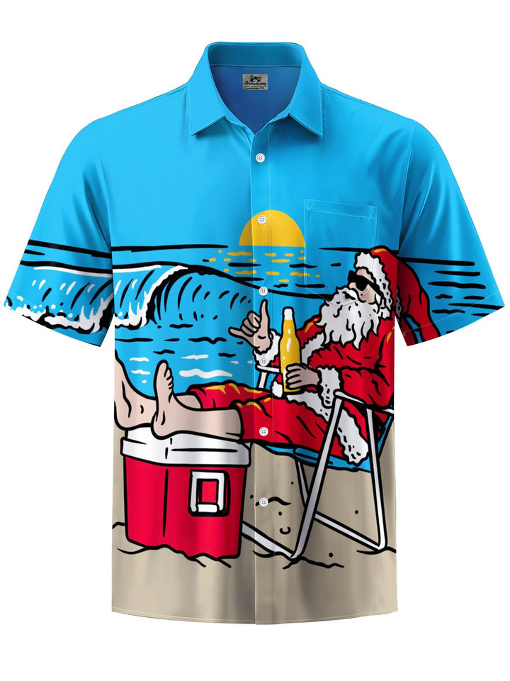 Alohadaddy® Christmas Santa Holiday Art Print Pocket Stretch Men&