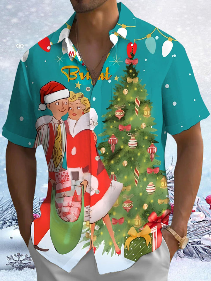 Alohadaddy® Christmas Retro Cartoon Christmas Tree Print Pocket Stretch Men&