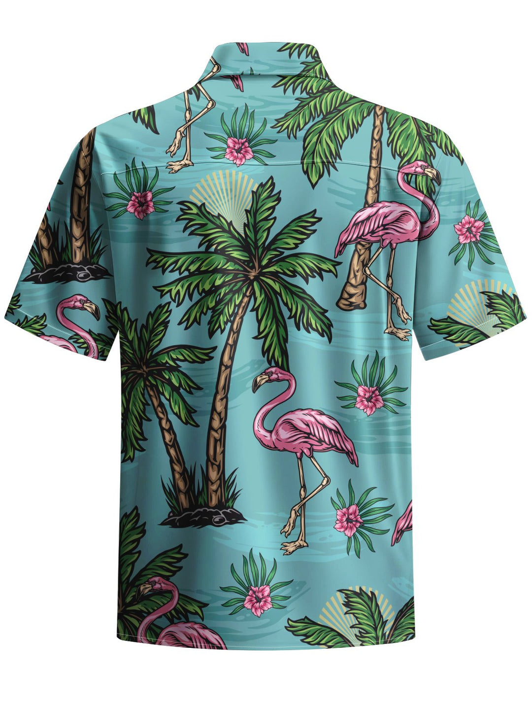 Alohadaddy® Hawaiian Palm Tree Flamingo Art Print Chest Pocket Mens Short Sleeve Shirts Big &amp; Tall