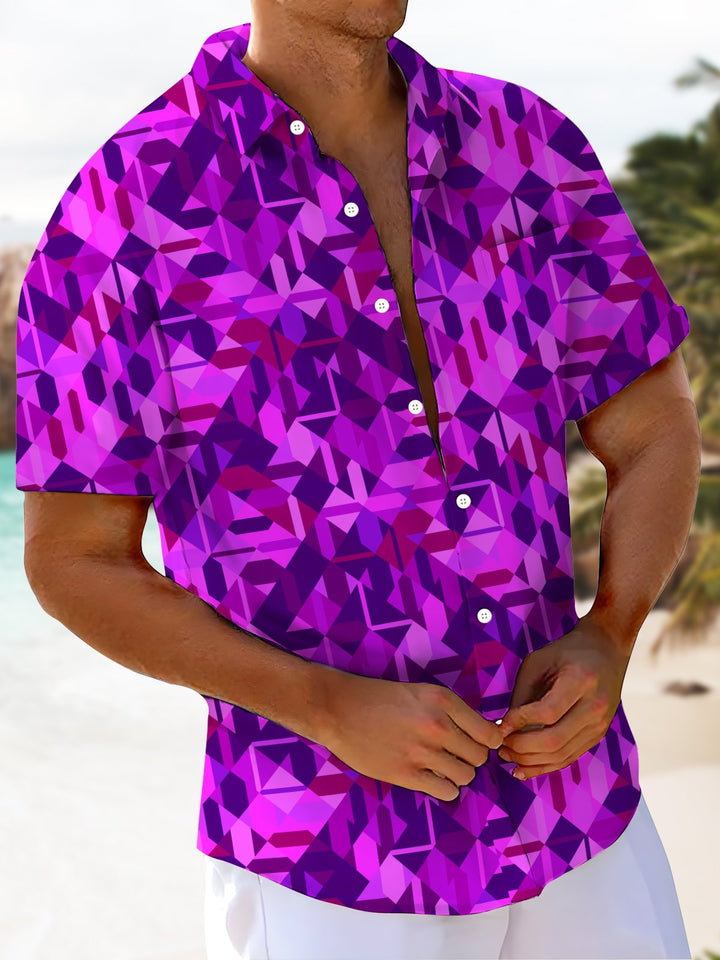 Alohadaddy® Casual Geometric Art Print Chest Pocket Mens Short Sleeve Shirt Big &amp; Tall