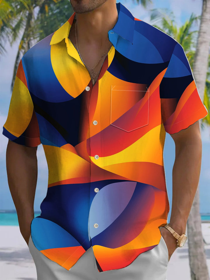 Alohadaddy® Vintage Abstract Art Print Chest Pocket Men&