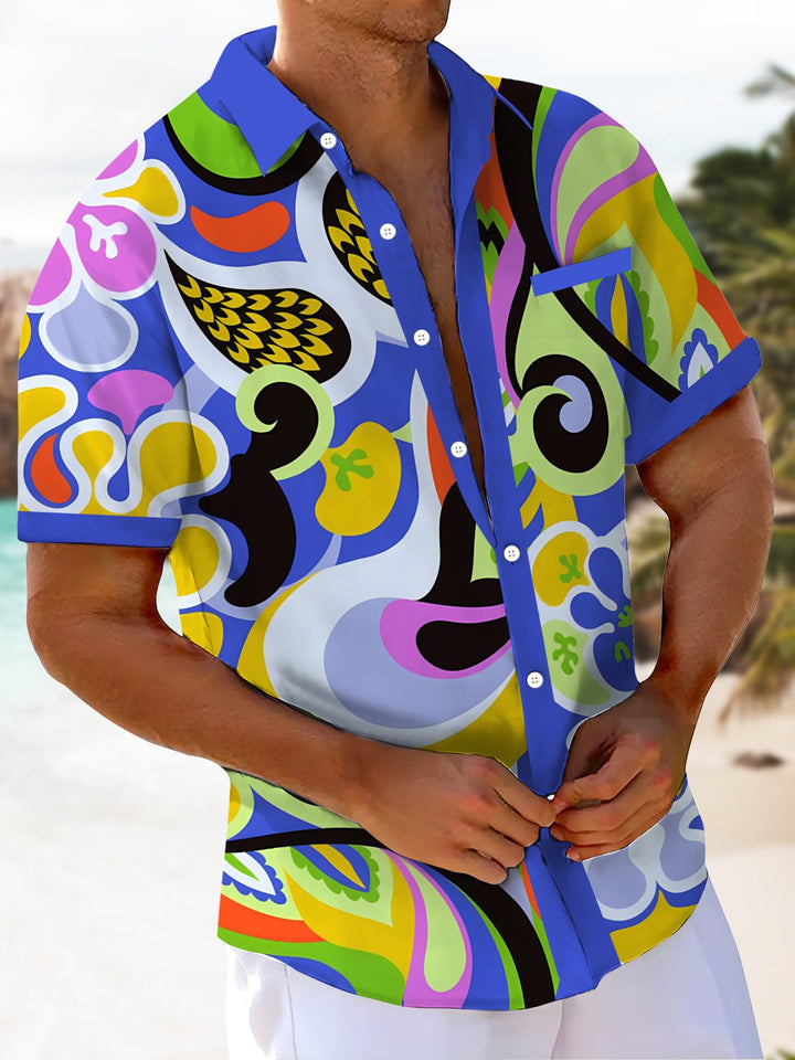Alohadaddy® Hawaiian Geometric Colorblock Print Art Men&