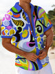 Alohadaddy® Hawaiian Geometric Colorblock Print Art Men's Moisture Wicking Short Sleeve Shirt Big & Tall