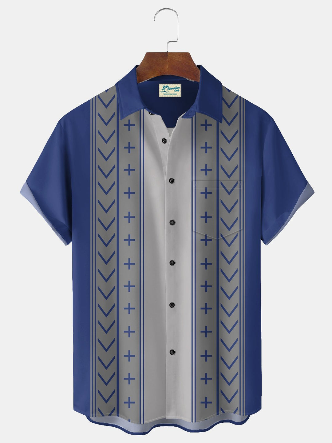 Alohadaddy® Casual Stripe Contrast Print Art Chest Pocket Men&