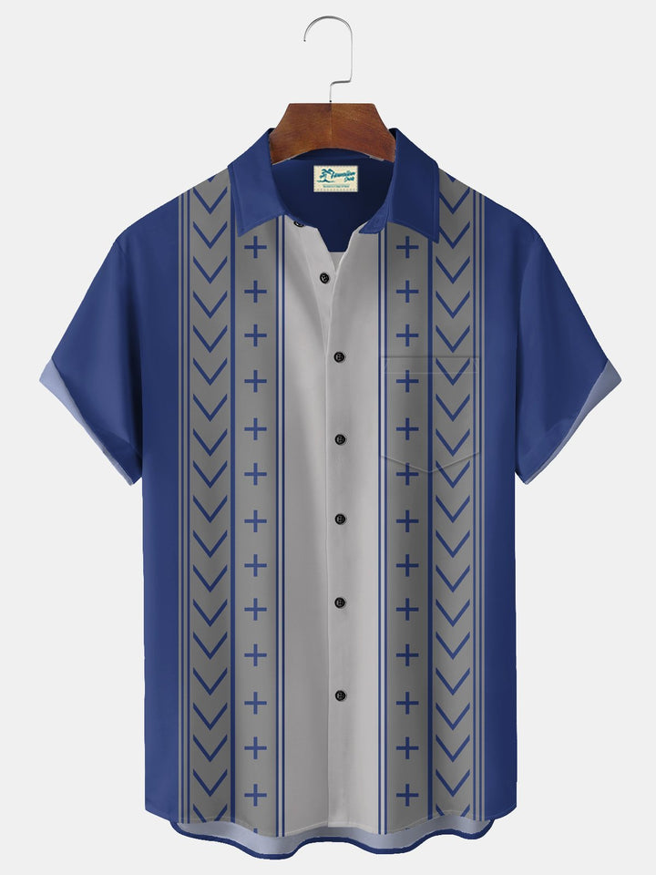 Alohadaddy® Casual Stripe Contrast Print Art Chest Pocket Men&