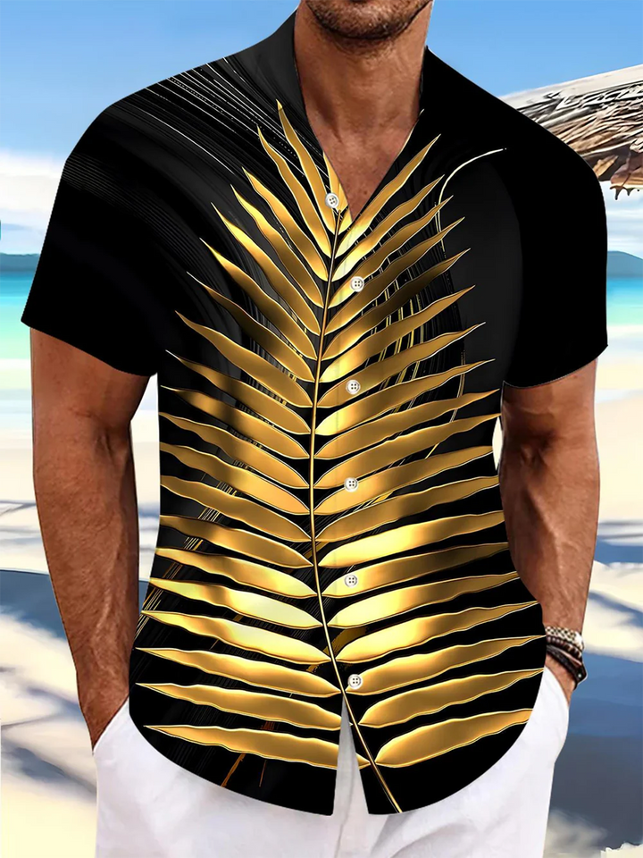 Alohadaddy® Hawaiian Palm Leaf Art Print Chest Pocket Mens Short Sleeve Shirt Big &amp; Tall