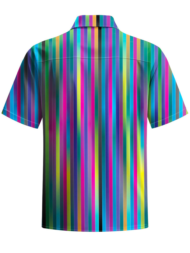 Alohadaddy® Casual Stripe Art Print Chest Pocket Men&