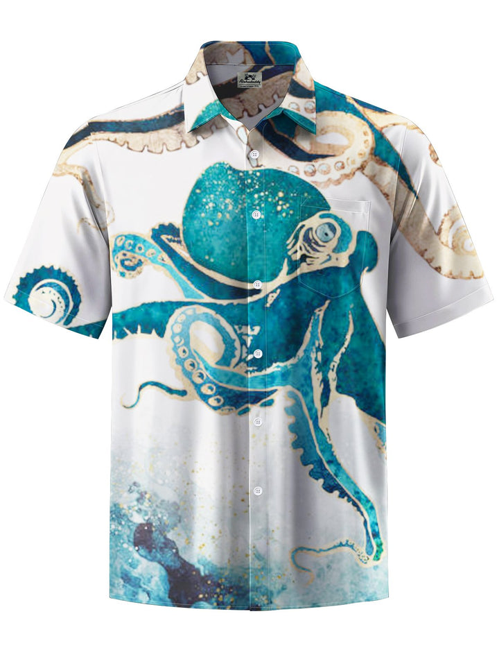 Alohadaddy® Vintage Octopus Art Print Chest Pocket Men&