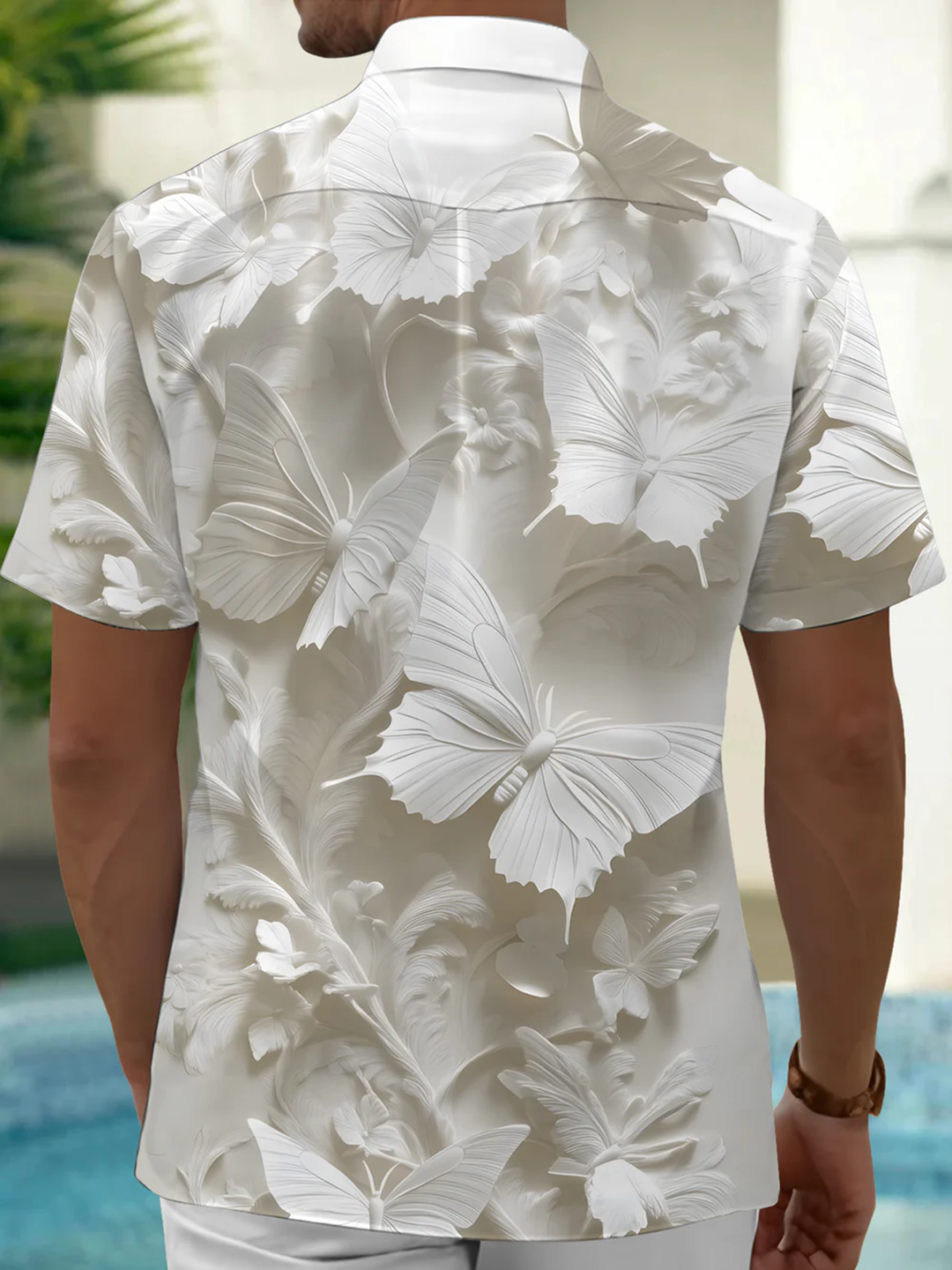 Alohadaddy® Casual Butterfly Cutout Print with Chest Pocket for Men&