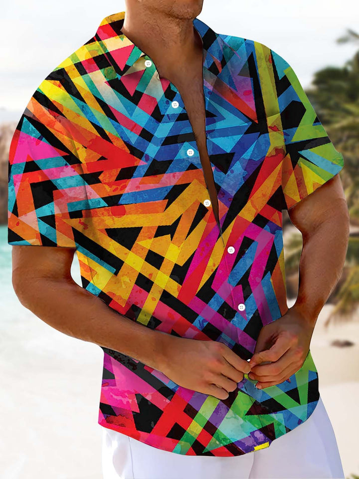 Alohadaddy® Vintage Stripe Art Print Chest Pocket Men&