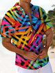 Alohadaddy® Vintage Stripe Art Print Chest Pocket Men's Stretch Short Sleeve Shirt Big & Tall
