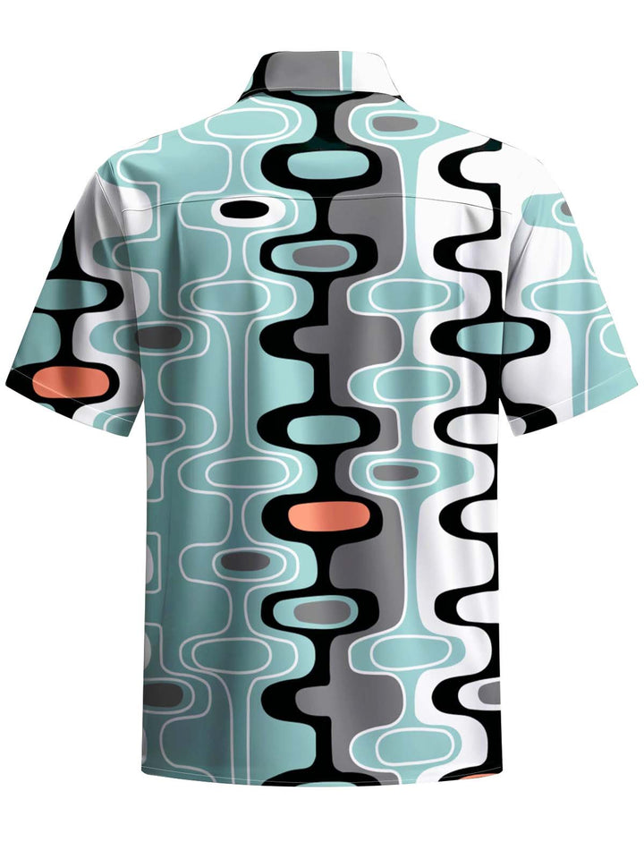 Alohadaddy® Casual Geometric Art Print Chest Pocket Stretch Men&