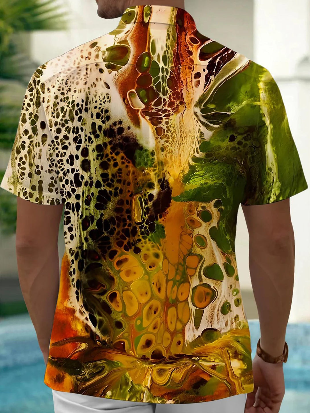 Alohadaddy® Casual Abstract Texture Print Art Chest Pocket Men&