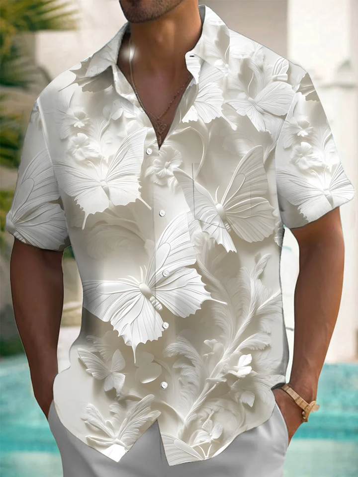 Alohadaddy® Casual Butterfly Cutout Print with Chest Pocket for Men&