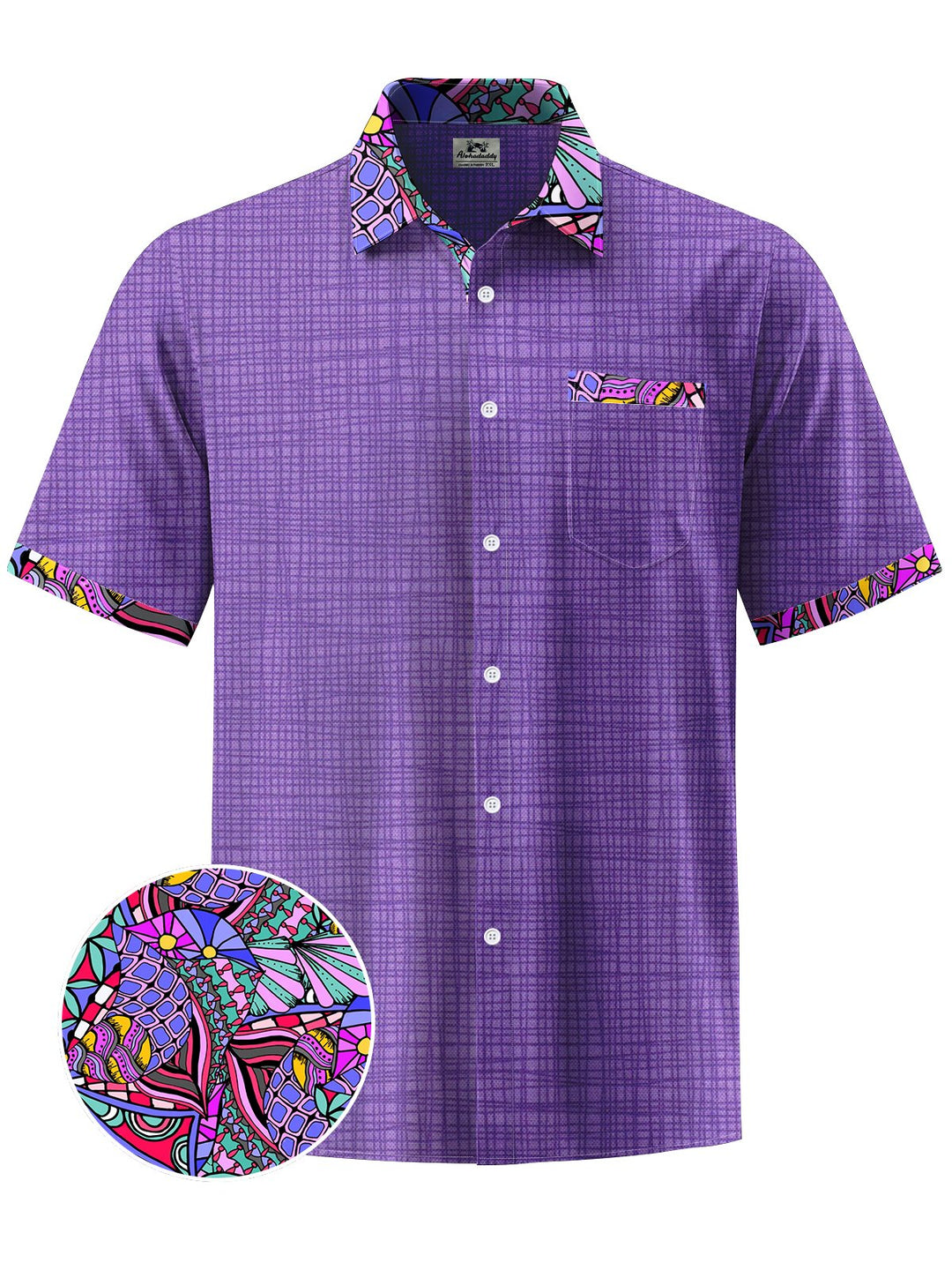 Alohadaddy® Casual Contrast Textured Art Print Chest Pocket Men&