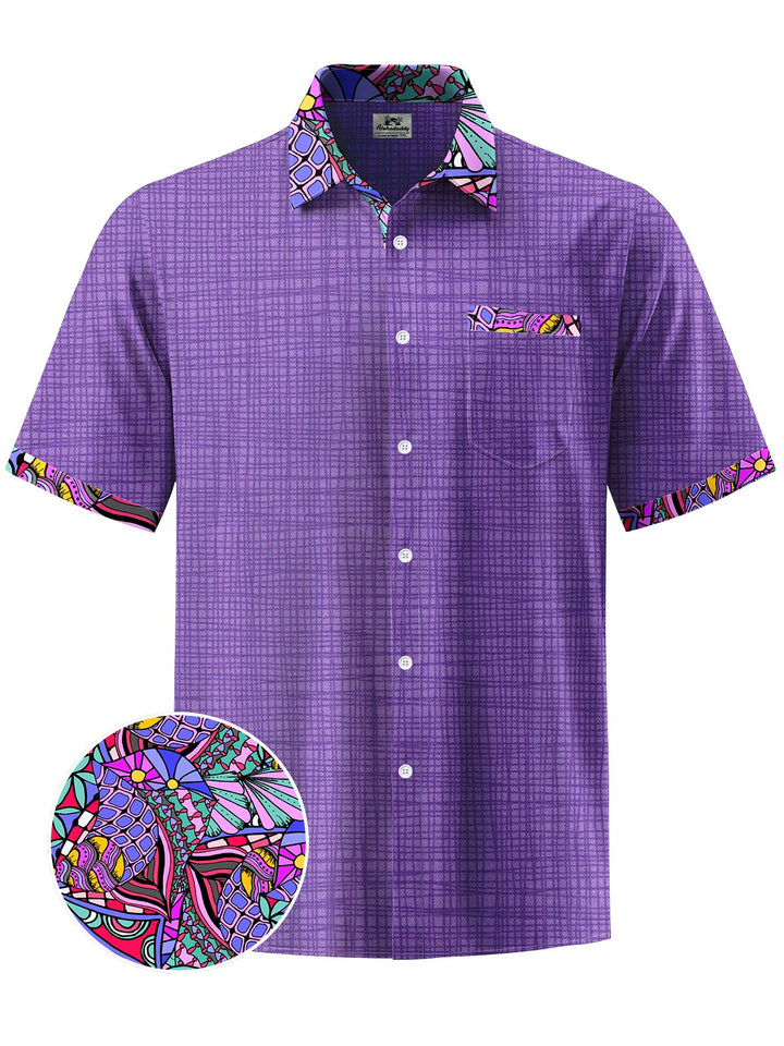 Alohadaddy® Casual Contrast Textured Art Print Chest Pocket Men&