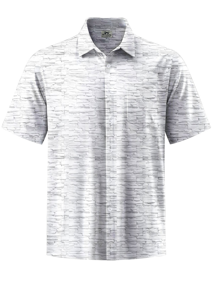 Alohadaddy® Casual Brick Art Print Chest Pocket Mens Short Sleeve Shirt Big &amp; Tall