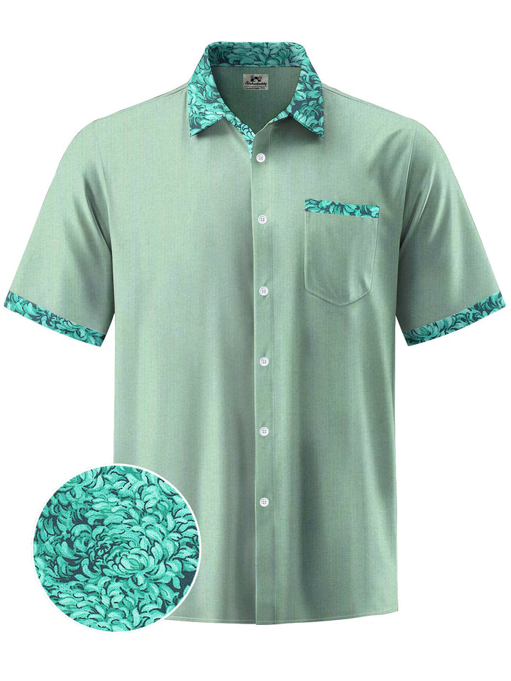 Alohadaddy® Casual Contrast Floral Art Print Chest Pocket Mens Short Sleeve Shirt Big &amp; Tall