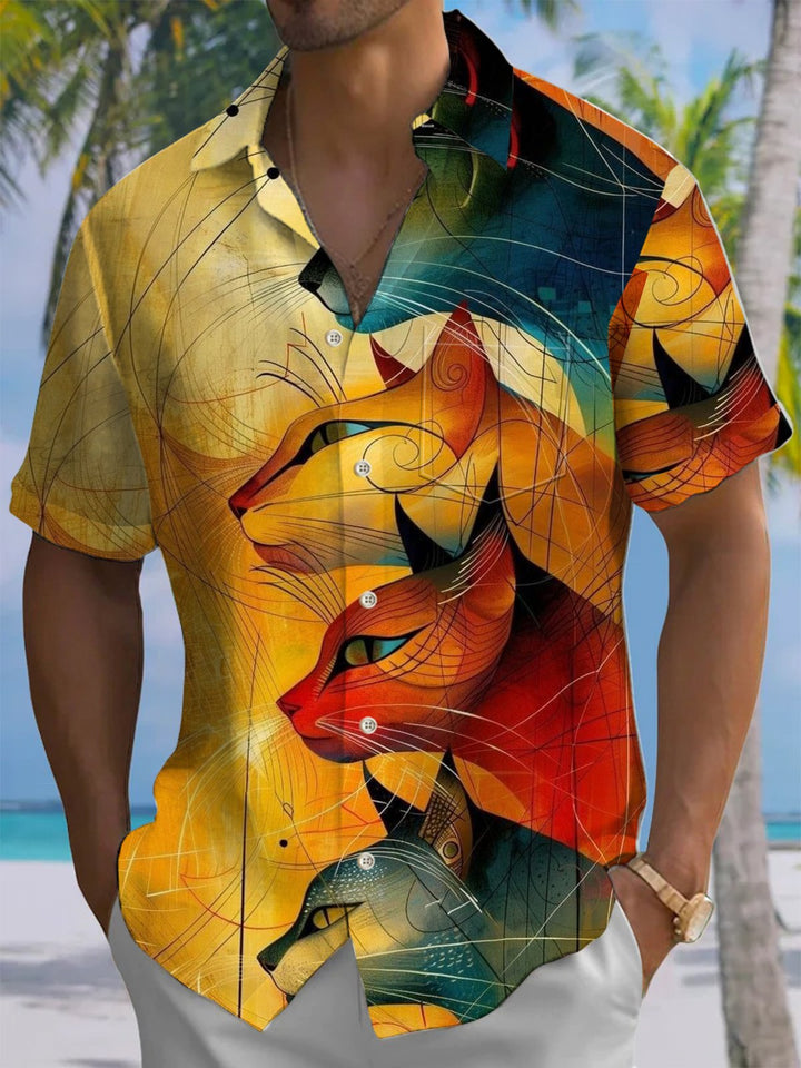 Alohadaddy® Vintage Cat Art Print Moisture Wicking Men&