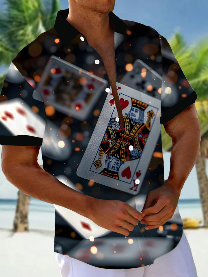 Alohadaddy® Casual Poker Art Print Chest Pocket Men&