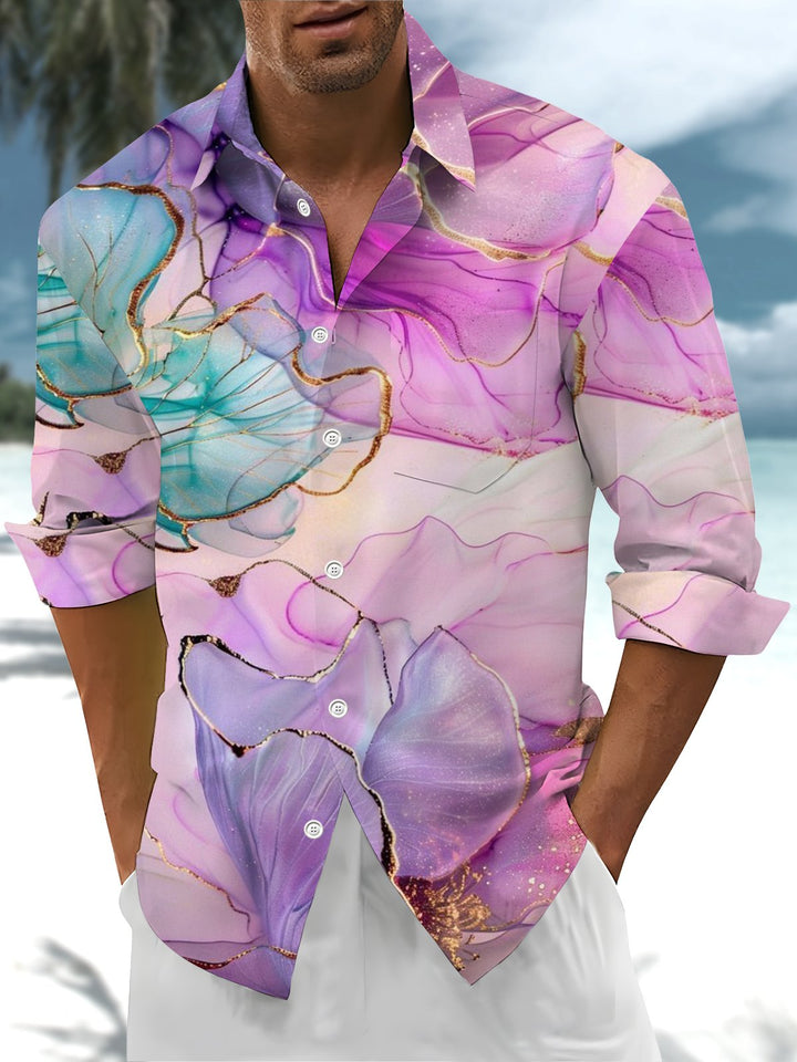Alohadaddy® Hawaiian Floral Art Print Chest Pocket Men&