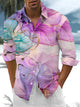 Alohadaddy® Hawaiian Floral Art Print Chest Pocket Men's Long Sleeve Shirt Big & Tall