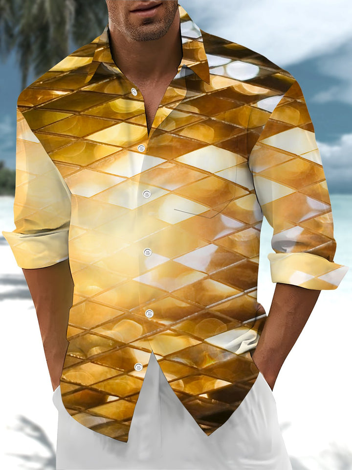 Alohadaddy® Casual Geometric Art Print Chest Pocket Stretch Men&