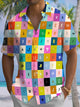Alohadaddy® Casual Plaid Lettering Abstract Print Art Pocket Stretch Men's Short Sleeve Shirt Big & Tall