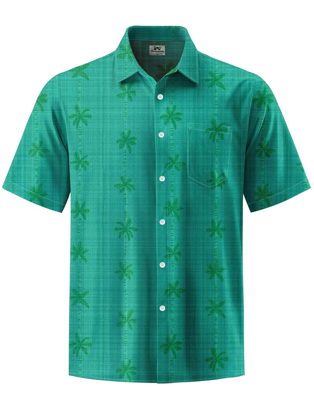 Alohadaddy® Casual Striped Coconut Tree Art Print Chest Pocket Men&