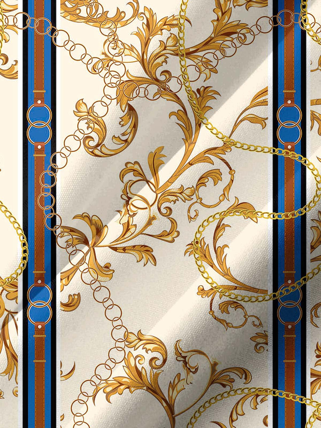 Alohadaddy® Baroque Gold Chain Stripe Print Art Chest Pocket Men&