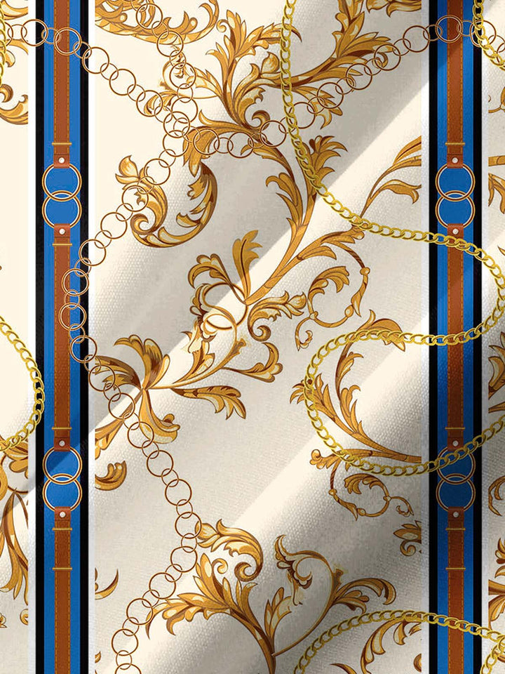 Alohadaddy® Baroque Gold Chain Stripe Print Art Chest Pocket Men&