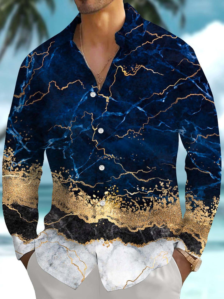 Alohadaddy® Casual Abstract Art Print Chest Pocket Stretch Men&