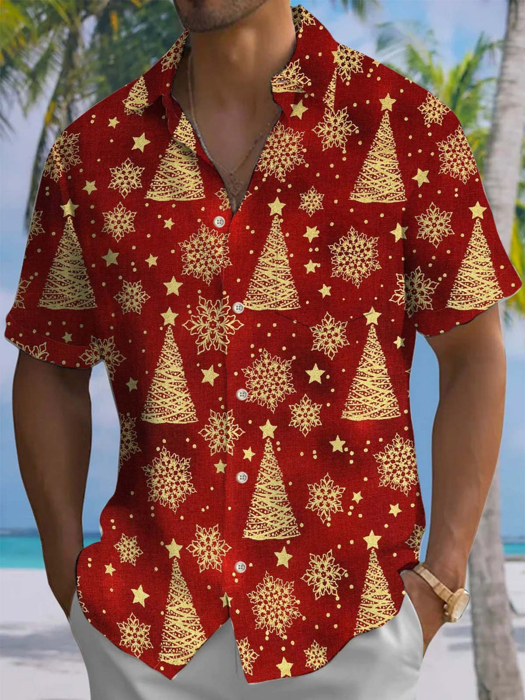 Alohadaddy® Christmas Snowflake Fir Art Print Pocket Stretch Men&
