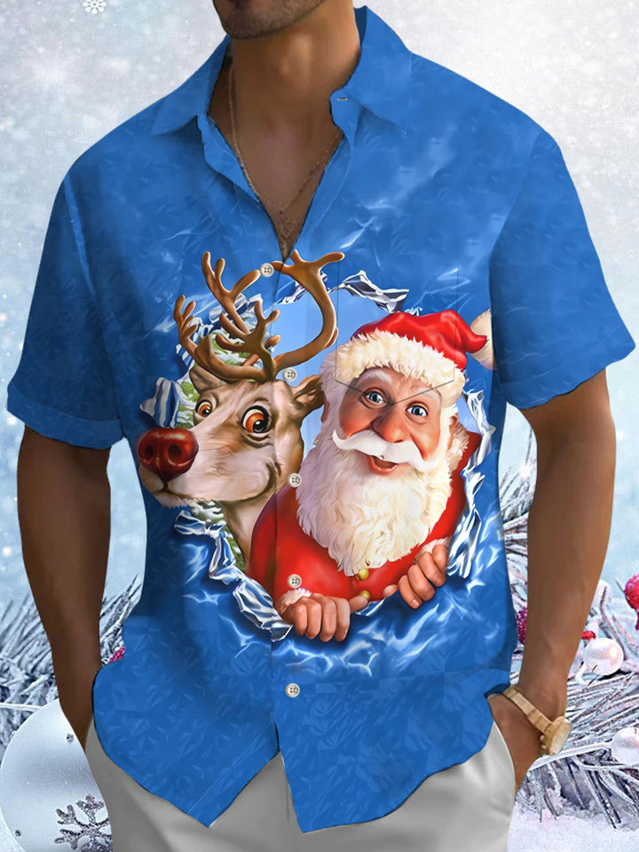 Alohadaddy® Christmas Santa Claus Elk Print Pocket Elastic Button Men&
