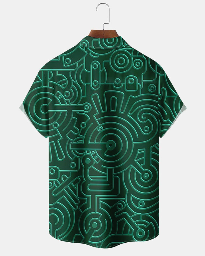 Alohadaddy® Casual Geometric Punk Print Art Button-Up Elastic Pocket Men&