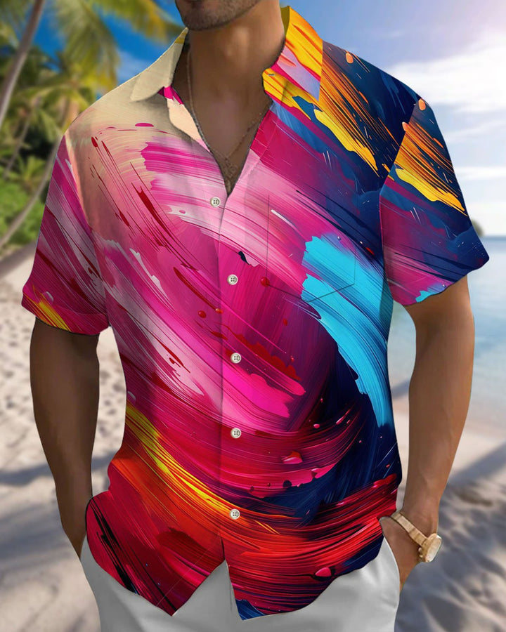 Alohadaddy® Casual Geometric Print Art Button Pocket Cardigan Men&