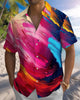 Alohadaddy® Casual Geometric Print Art Button Pocket Cardigan Men's Short Sleeve Shirt & Tall