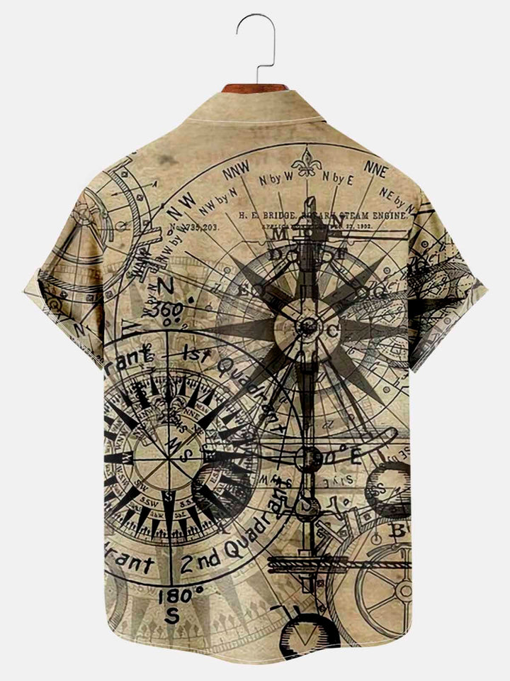 Alohadaddy Vintage Navigation Map Compass Print Chest Bag Shirt Plus Size Shirt