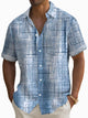Camisa de manga corta con bolsillo abotonado y estampado digital 3D con textura geométrica retro para hombre de Alohadaddy, tallas grandes y altas