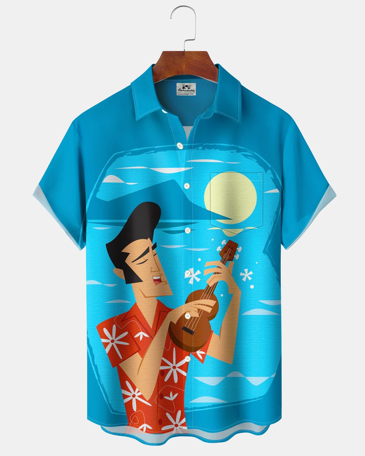 Alohadaddy® Retro Atomic Hawaiian Portrait Musical Instrument Product Print Men&