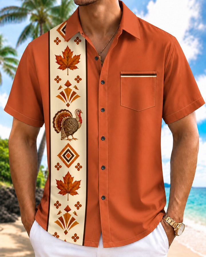 Alohadaddy® Holiday Retro Thanksgiving Turkey Maple Bowling Print Men&