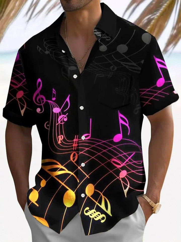 Alohadaddy® Retro Music Notes Printed Elastic Large Size Chest Pocket Men&