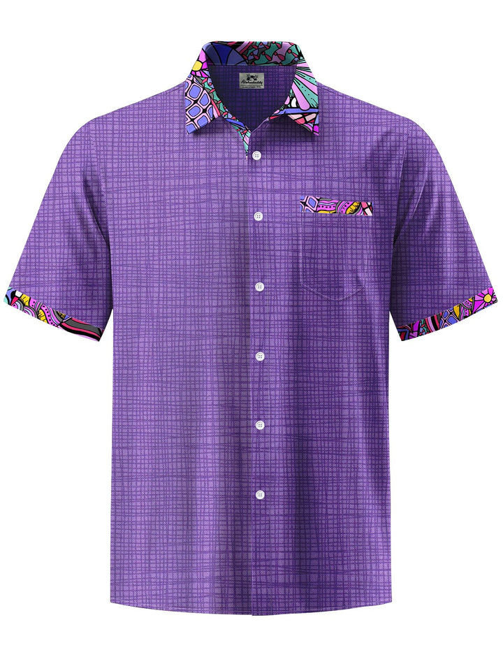 Alohadaddy® Casual Contrast Textured Art Print Chest Pocket Men&