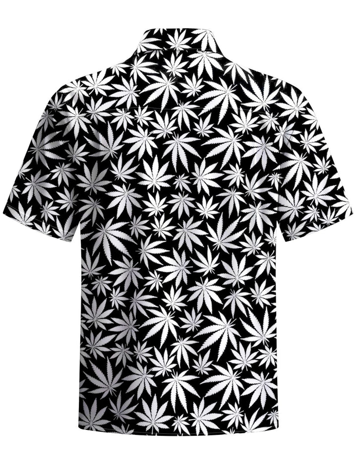 Alohadaddy® Hawaiian Marijuana Leaf Art Print Chest Pocket Mens Short Sleeve Shirts Big &amp; Tall