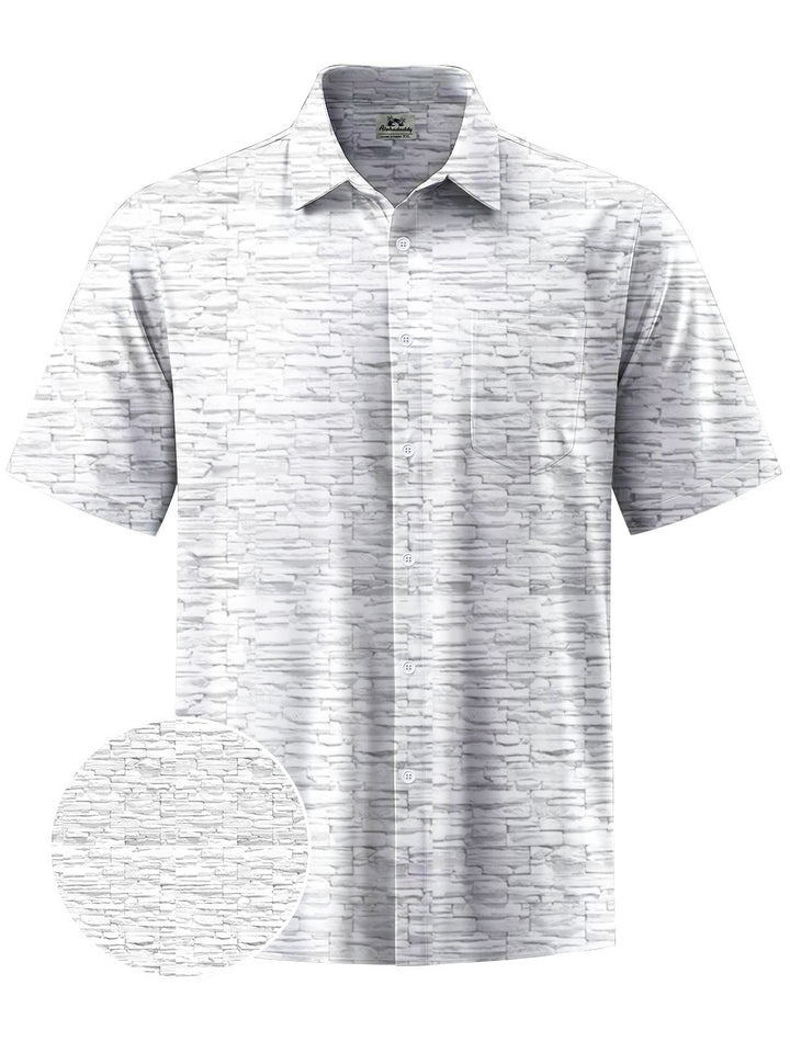 Alohadaddy® Casual Brick Art Print Chest Pocket Mens Short Sleeve Shirt Big &amp; Tall