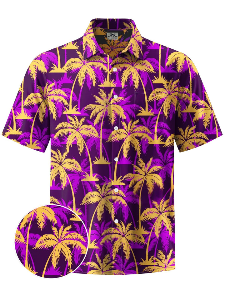 Alohadaddy® Hawaii Palm Tree Art Print Chest Pocket Mens Short Sleeve Shirt Big &amp; Tall
