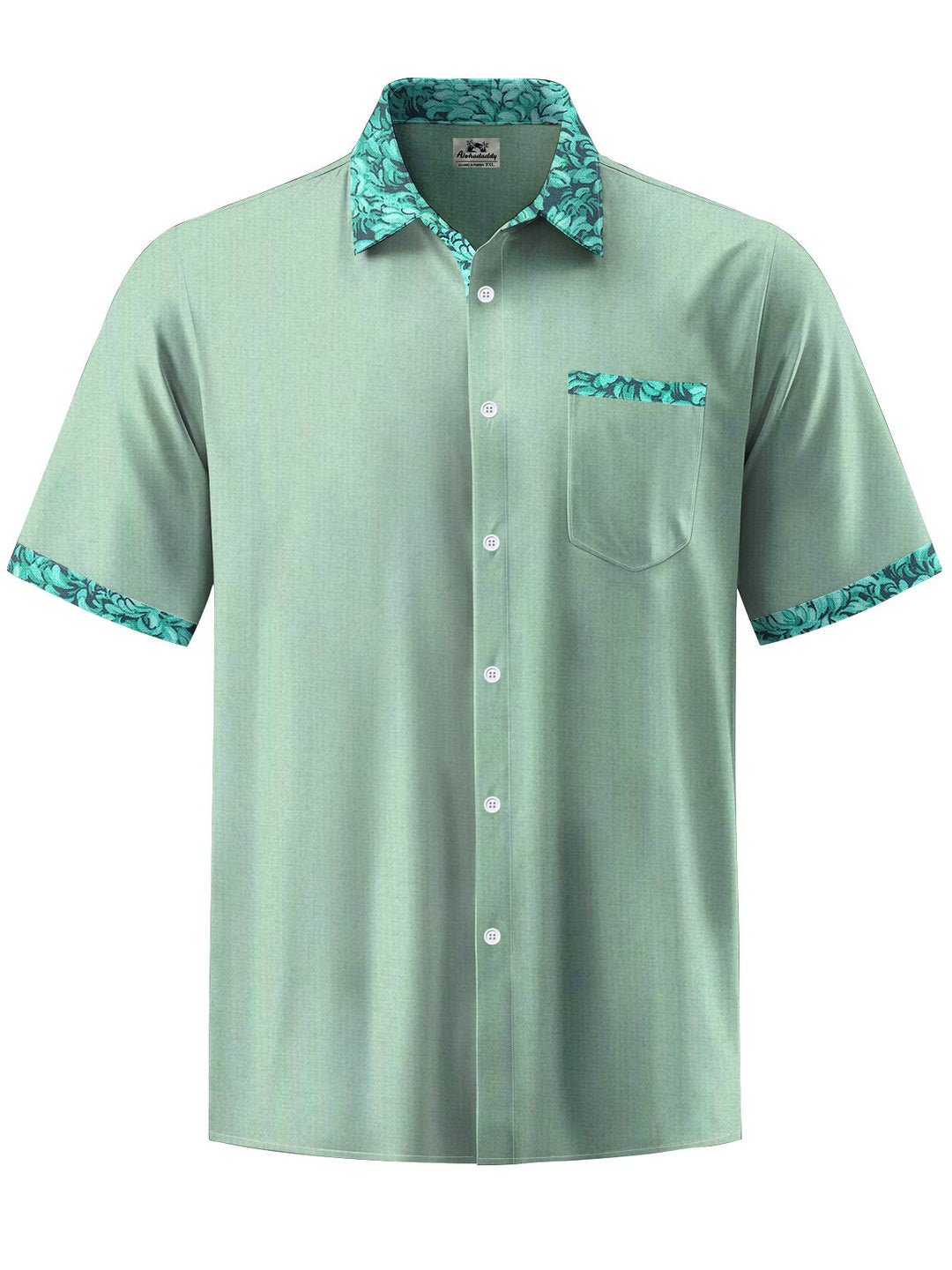 Alohadaddy® Casual Contrast Floral Art Print Chest Pocket Mens Short Sleeve Shirt Big &amp; Tall