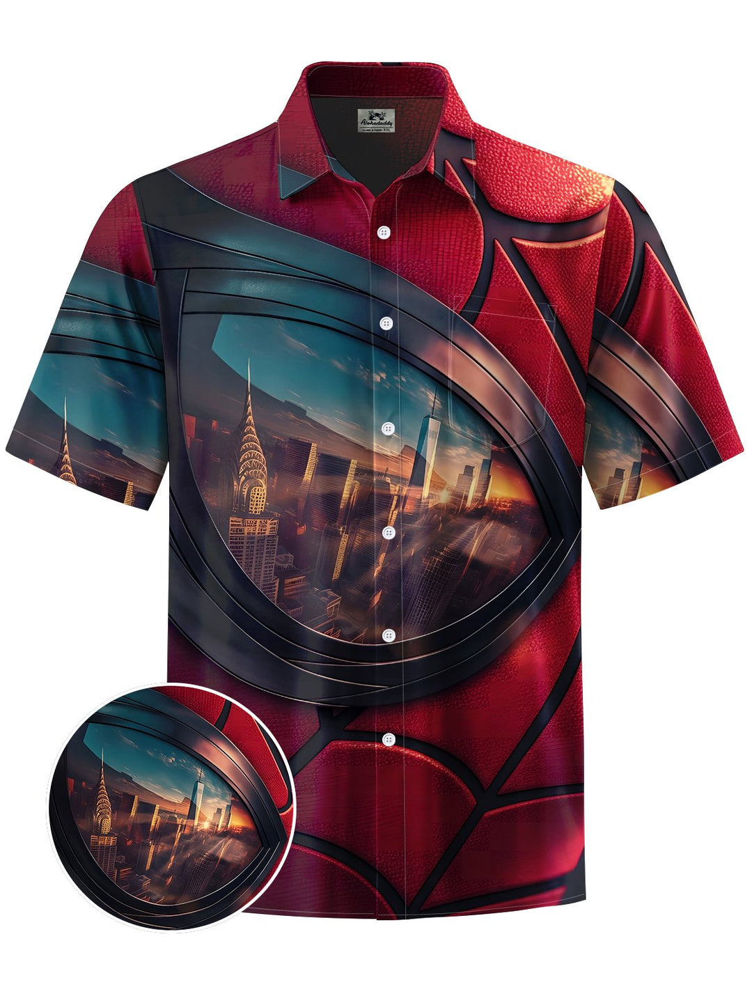 Alohadaddy® Casual Spiderman Art Print Chest Pocket Mens Short Sleeve Shirt Big &amp; Tall